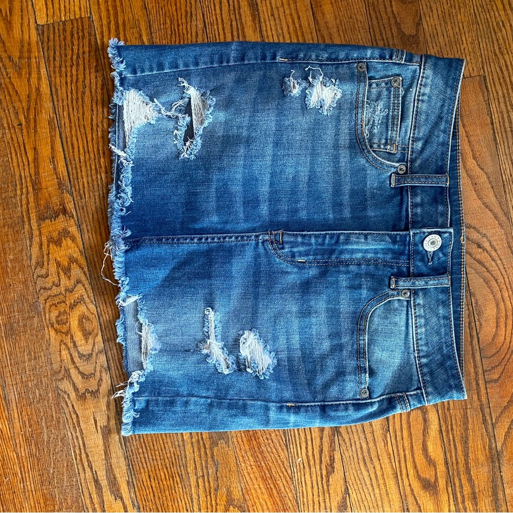 American Eagle Outfitters Blue Distressed Mini Skirt